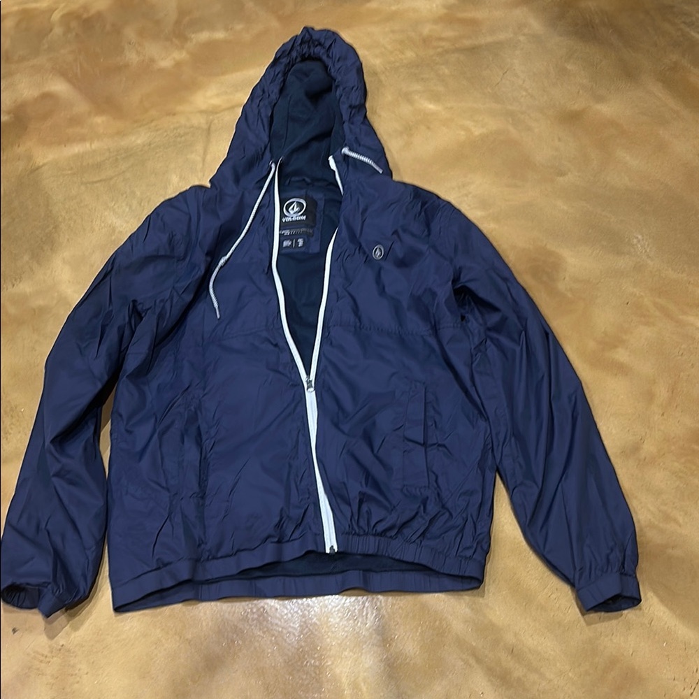 Volcom Men's Navy Hooded Windbreaker with White Trim
